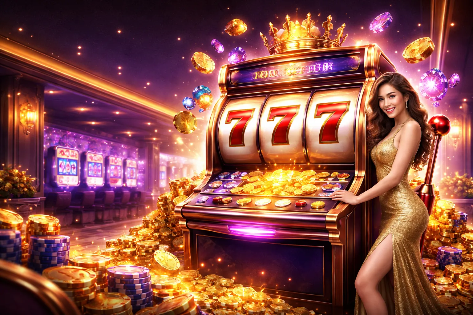 Nền trang blog 68gb nổ hũ với các biểu tượng game sôi động và ánh sáng xanh vàng
